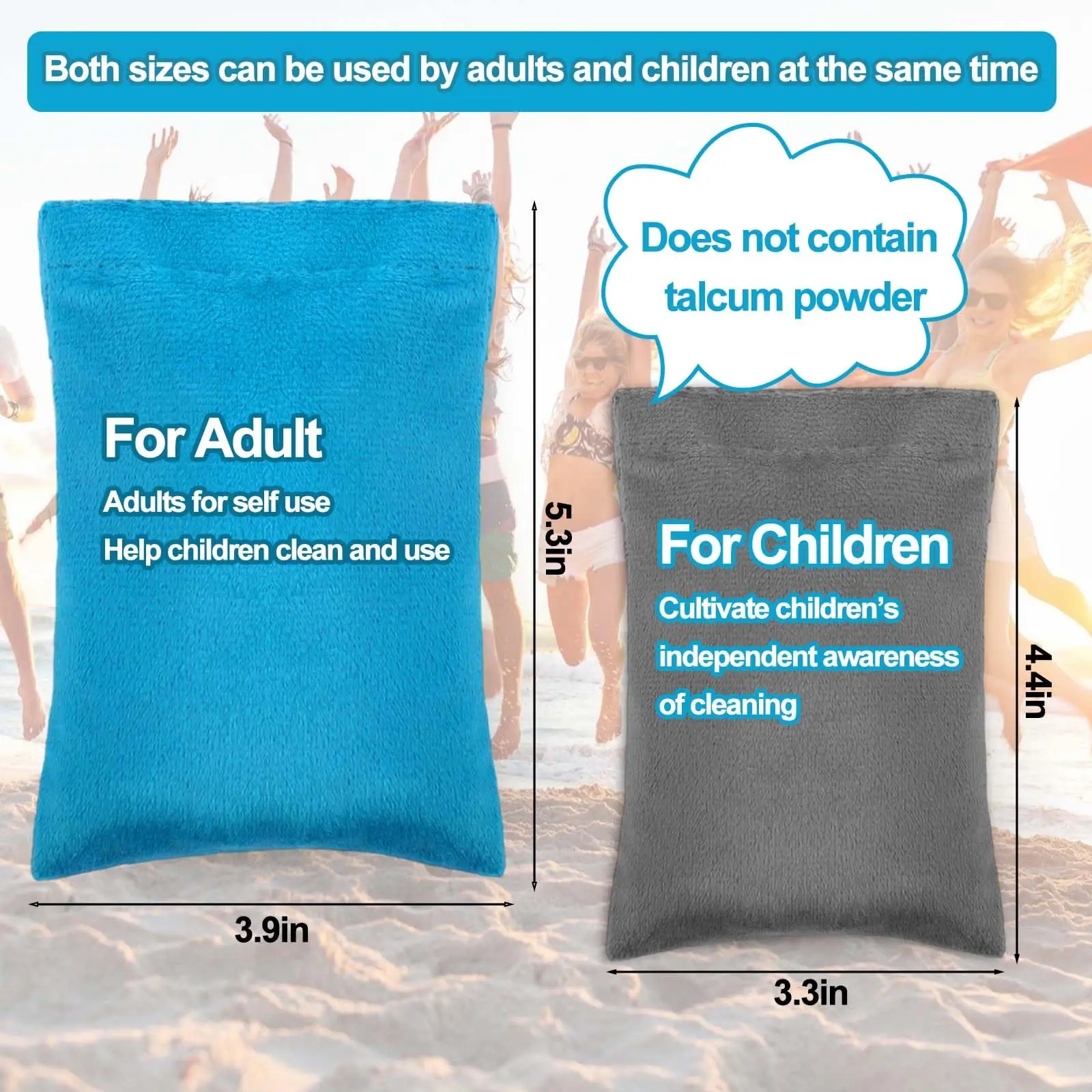 Sand Remover for Beach Sand Removal Bag Powder Pouch Sand Remover Brush Beach Vacation Camping Essentials Talc-Free