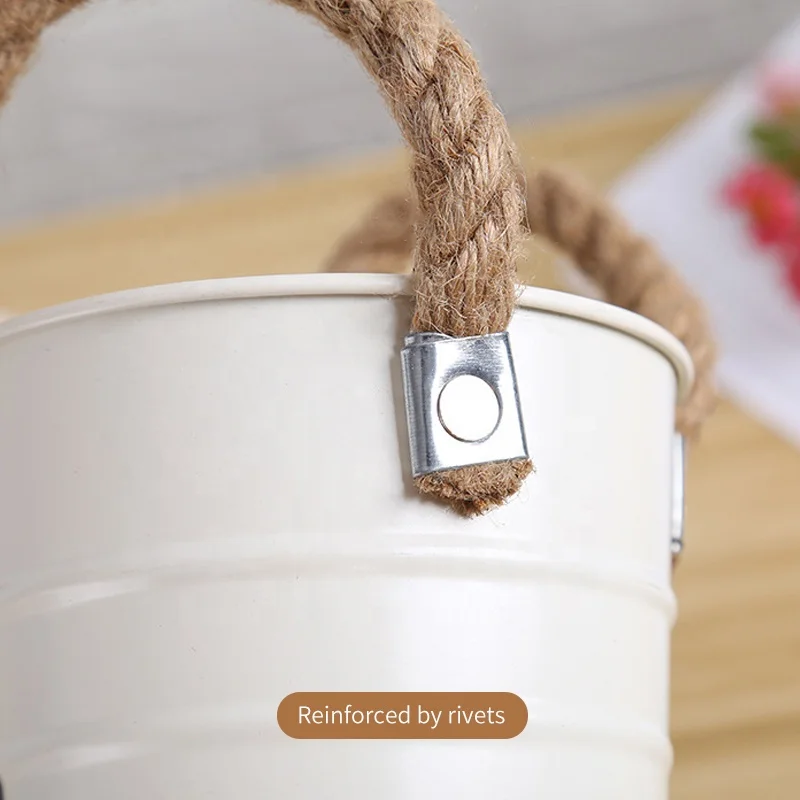 Подвесные оцинкованные металлические цветочные горшки в стиле ретро ведро ваза прибрежном с ручкой из веревки винтажный Настенный декор садовые