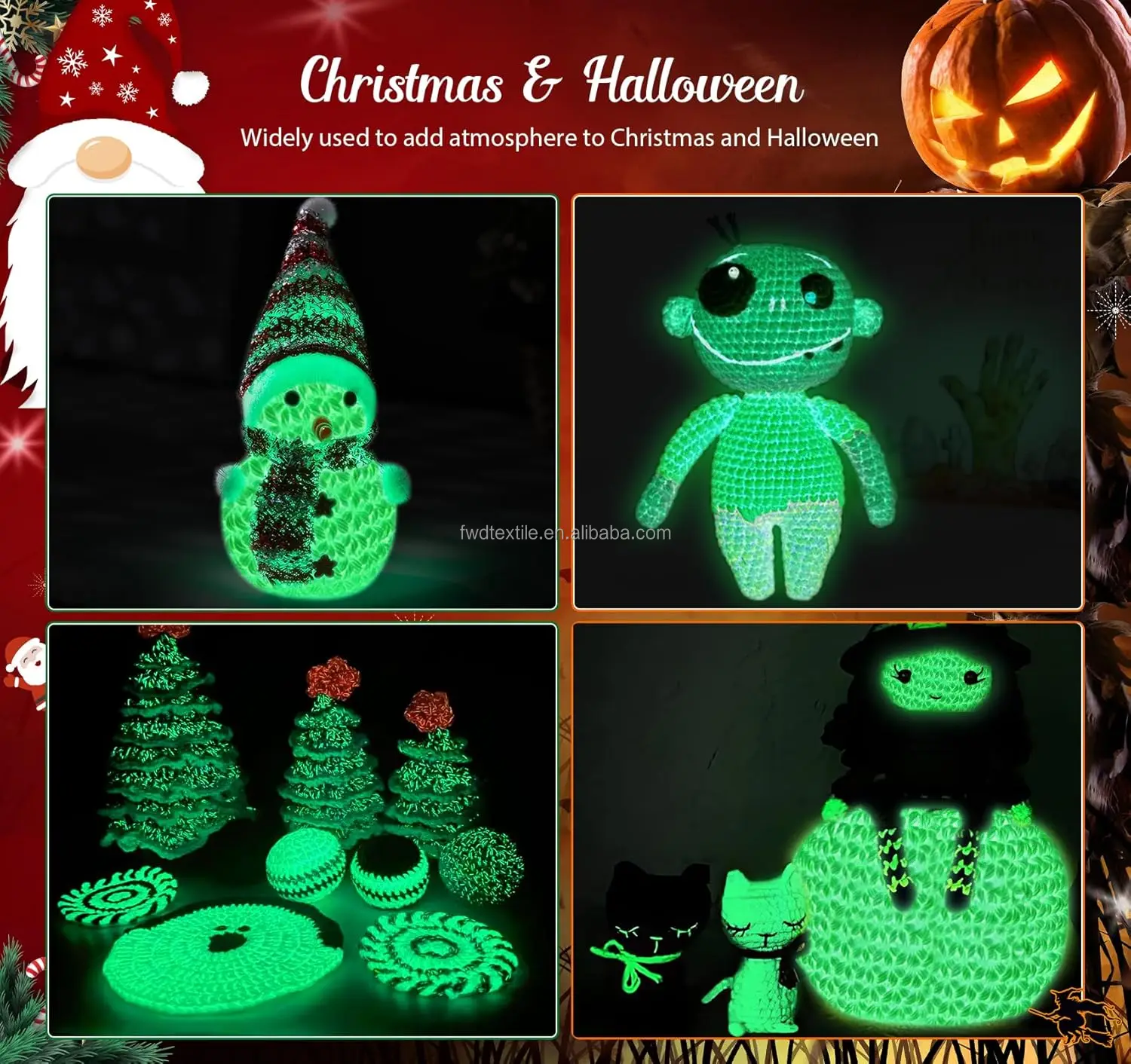 2mm 30ply 50g Glow Polyester Knitting Glow-in-The-Dark Yarn for Halloween Christmas Handcraft DIY Projects Blankets Clothes