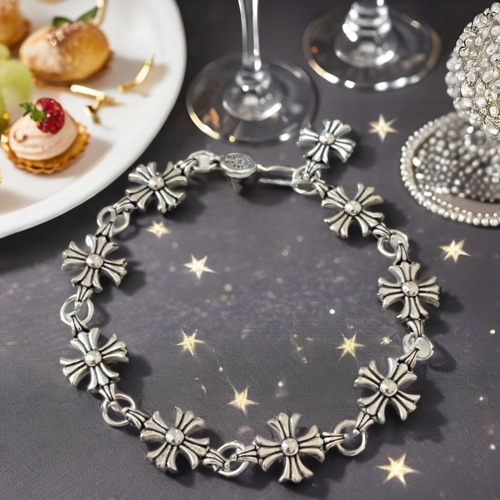 Punk Style New Cross Retro Alloy Silver Plated Bracelet Senior Sense Niche Hand Bracelet