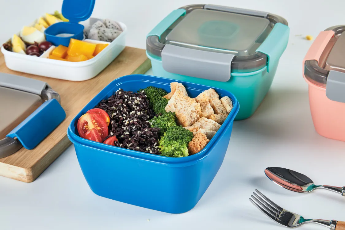 Syh668 Portable Insulated Dual Tier Large Bento Lunch Box Salad Bowl with Spork Plastic Food Storage Container Salads Lunches