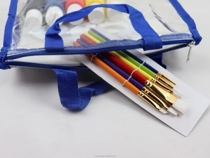 Portable Art Set 2024 High Quality 5x60ml Acrylic Paint 10 Paper PVC Bag for Student Office Artist 23pcs