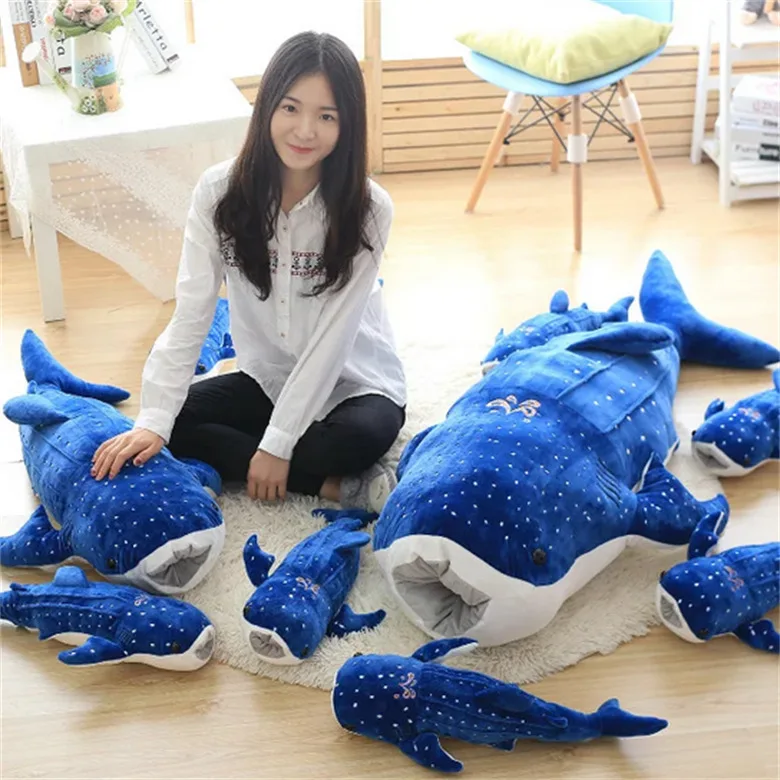 Simulation marine animal toys blue whale shark plush toy rag doll hand warmer pillow