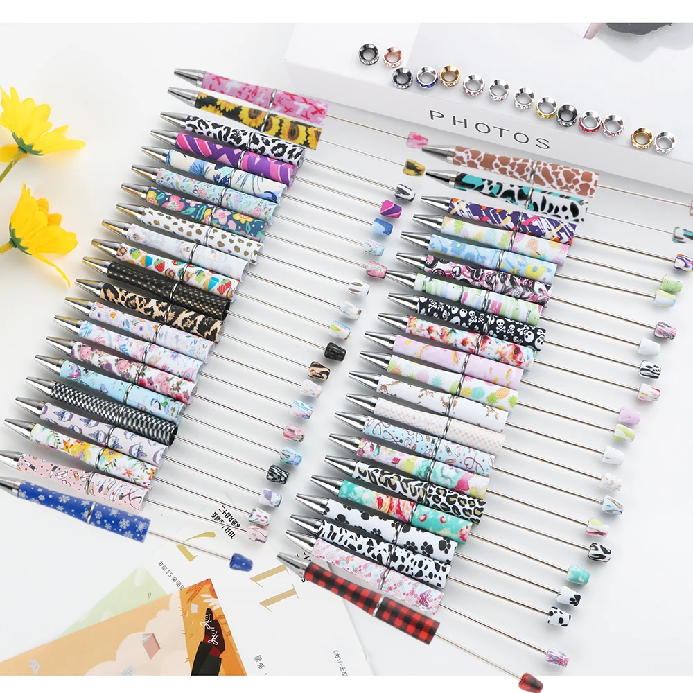 Wholesale silicone beads charm accessories printed blanks ballpoint pens custom diy beaded pens