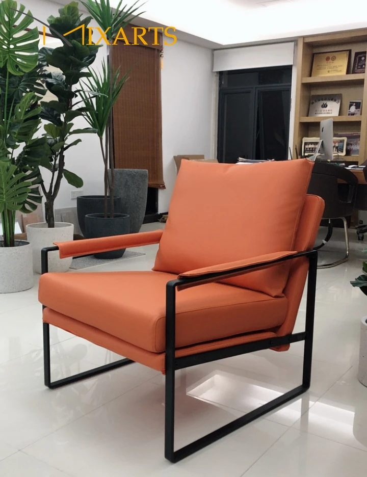 
Modern designer metal living room single armchair leather leisure lounge arm chairs 