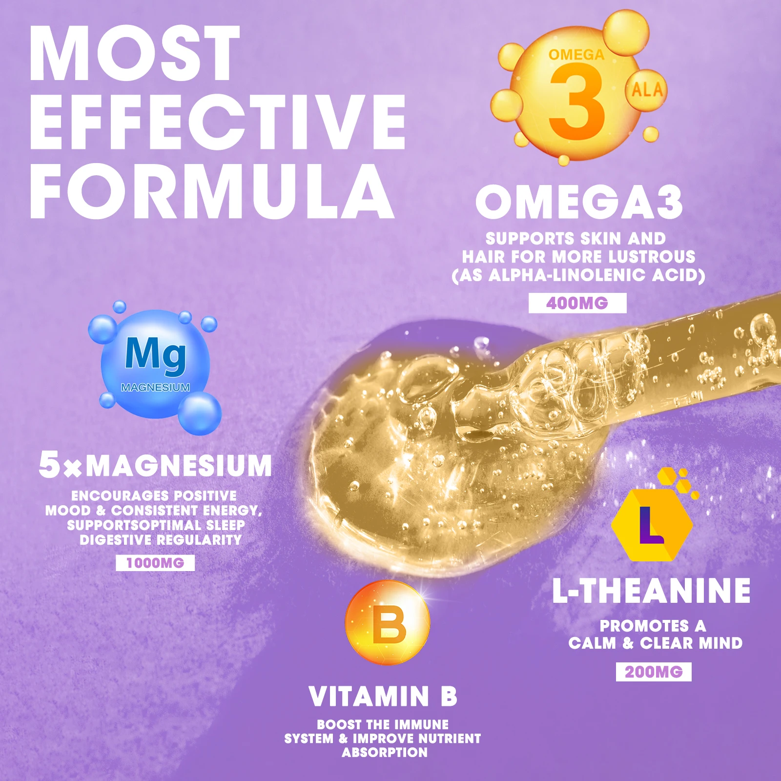 OEM 60ml Omega 3 Multivitamin Magnesium Glycinate Complex Liquid Drop Supplement for Bone Health