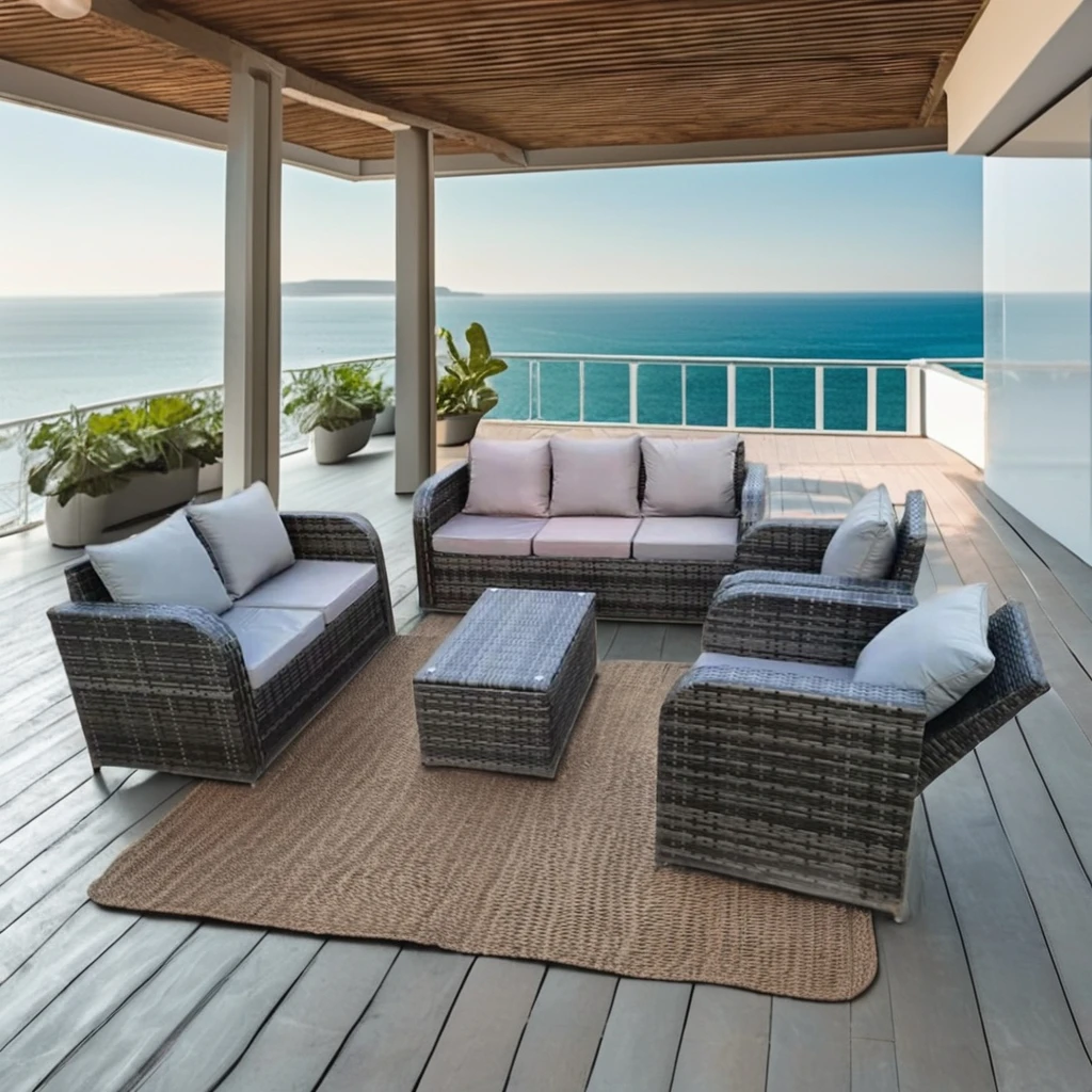 YOHO Modern Outdoor Garden Steel Frame Patio Sofa Set All Weather wicker Rattan Sectional Lounge Aluminum Frame Plastic Cushion