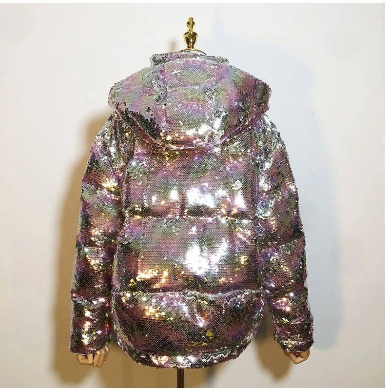 Custom Fashion Winter Sequin Coats Black Sequins Jacket Thickened Winter Coat For Kids With Hoodie