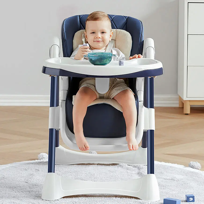 2023 Luxury foldable baby feeding high chair with double sided cushions and wheels for dining chair baby