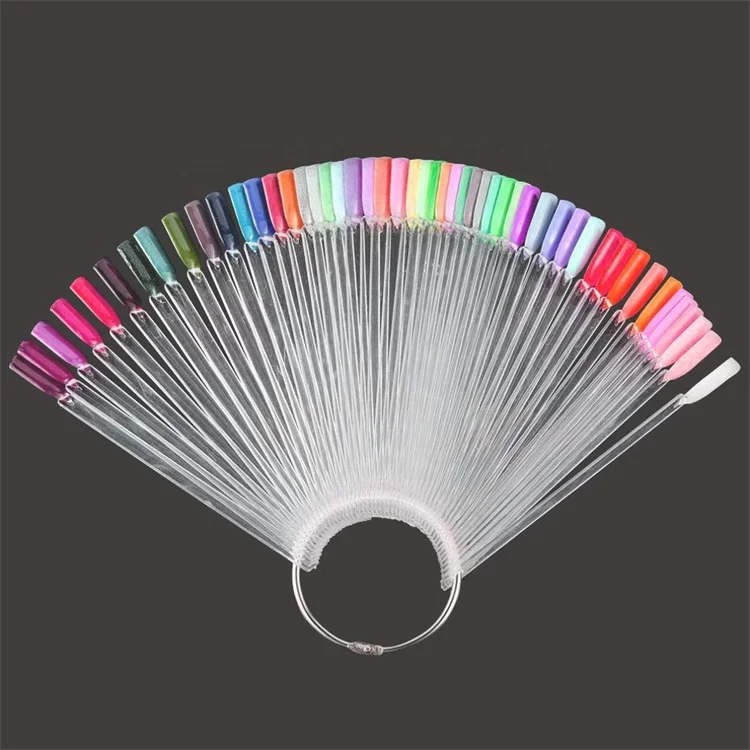 Jinyi 50 Tips Transparent With Metal Screw Split Ring Holder Polish Board Practice Sticks Tool Fan-shaped Nail Art Display Tips