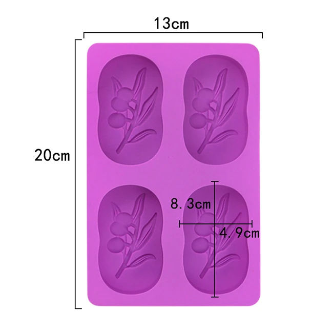 wholesale food grade baking tooling DIY handmade cake mould 4 cavities olive silicone 3d soap mold