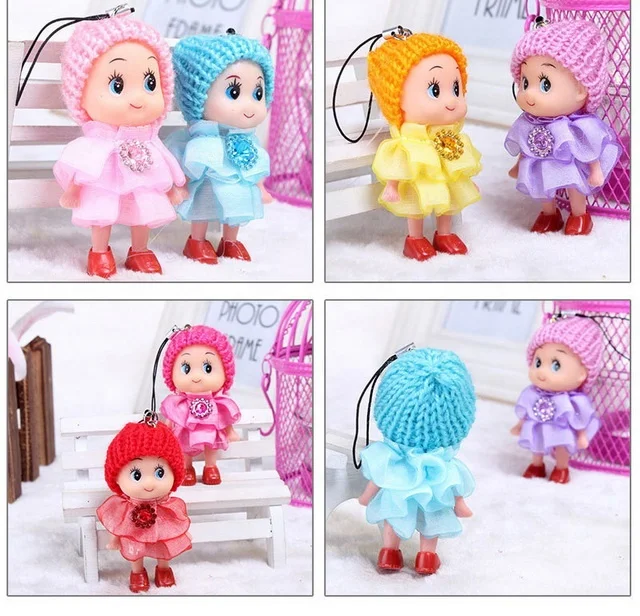 promotional gift 8CM cute girl dolls small plastic doll with keychain