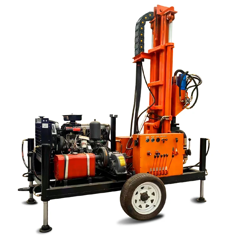 200m Trailer mounted crawler Diesel hydraulic water well drilling rig