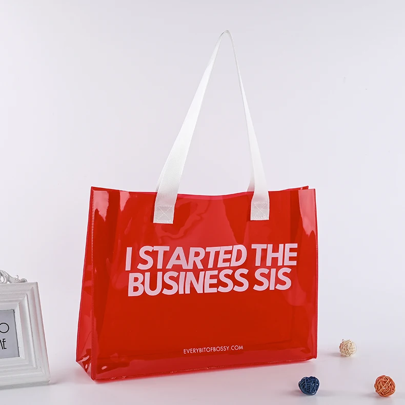 Custom Logo Transparent PVC Tote Bag with Zipper Waterproof Portable Shopping Bag in Lady Rock or Japan Style