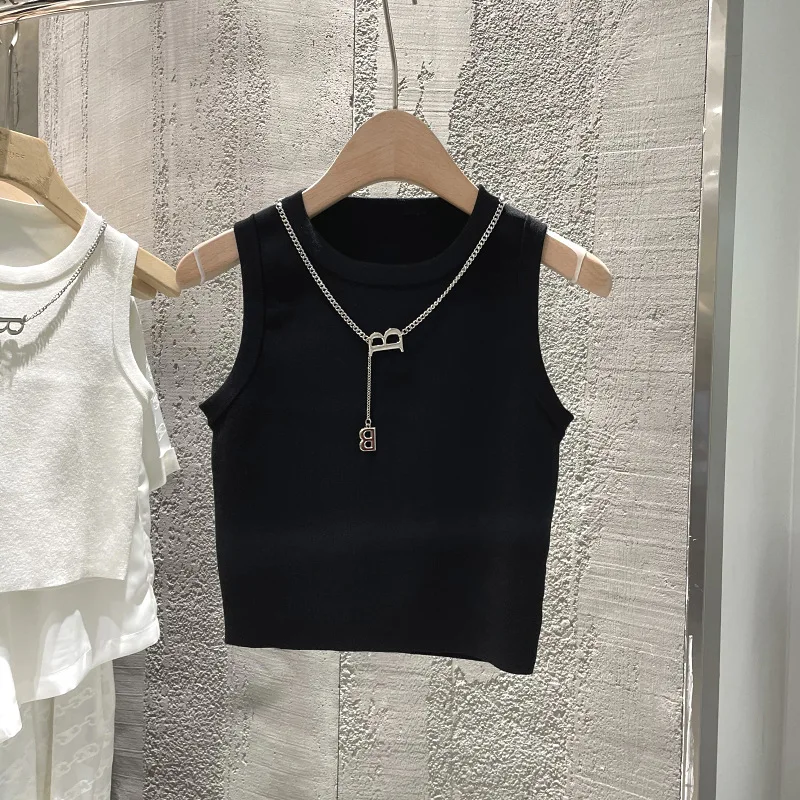 Y2K One size striped knitted small strap vest Summer Wide Shoulder Strap Underlay Top