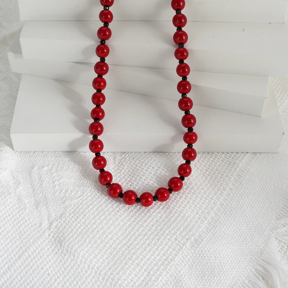 New Retro Trendy Crystal Bead Necklace for Women Geometric Gold-Plated Pearl Party Jewelry with Beaded Bracelet Chain