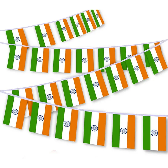 Wholesale Custom Bunting India Orange White Green String Flag of Indian Hindu Decoration Banner for Country Events