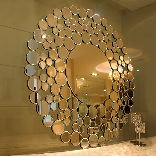 Gold and Silver Round Mirrors Set Home Decor Luxury Small Living Room Hotel Art Wall Mirror