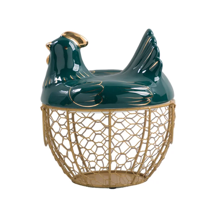 Creative Design Shape Egg Ceramic Storage Basket Container With Lid and Handles