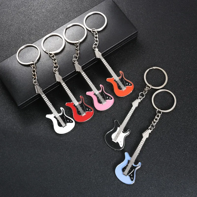 Metal Musical Pendant Car Key Rings Silver Color Women Man Handbag Ornaments Accessories Gifts Trendy Guitar Keychains