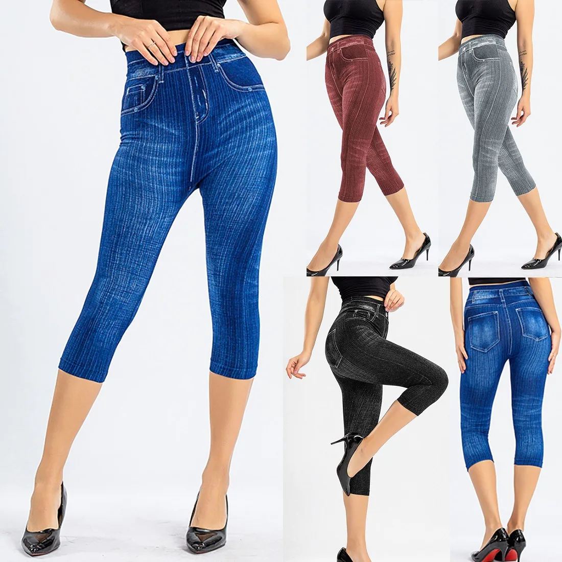 Nanchang Auyan Seamless High-waisted Fitness High Bomb Wholesales Vertical Stripe Pattern Denim Legging Butt Lifting For Women