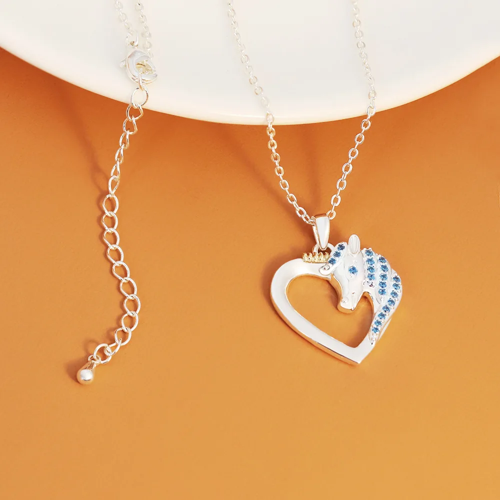  Wholesale new design 18k gold plated stainless colorful zircon horse heart shape pendant