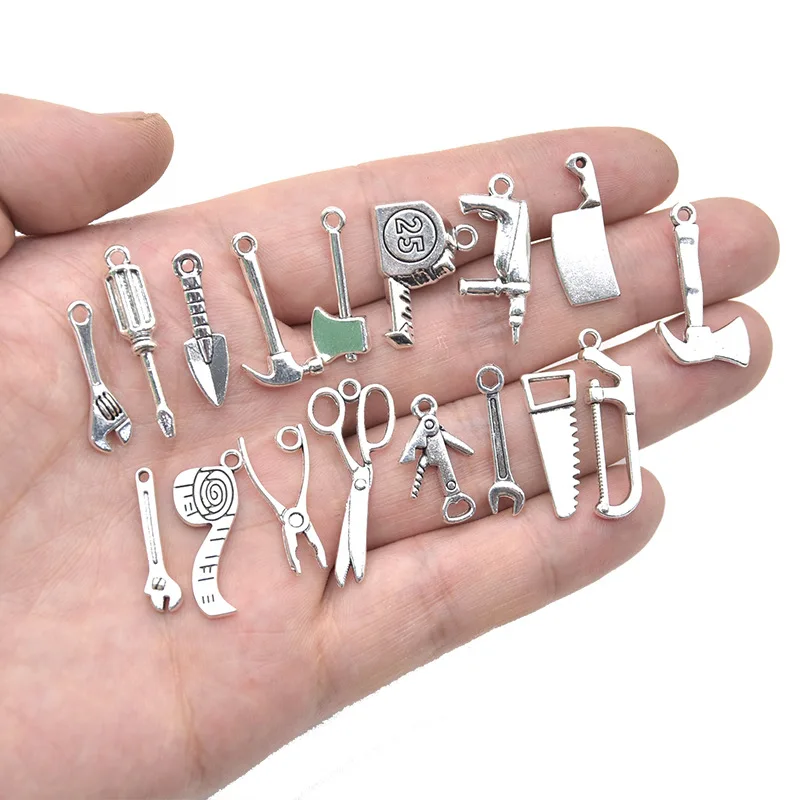 17styles Tibetan Silver Plated Sewing Ruler Needle Scissors Charm Pendants DIY Making Jewelry Bracelet Findings Accessories