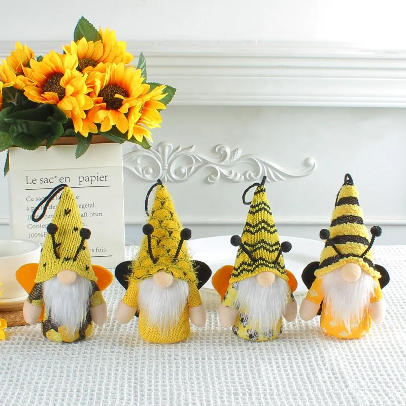 honey bee festival themed decor plush hanging decoration dolls mini stuffed knitted gnome figurine