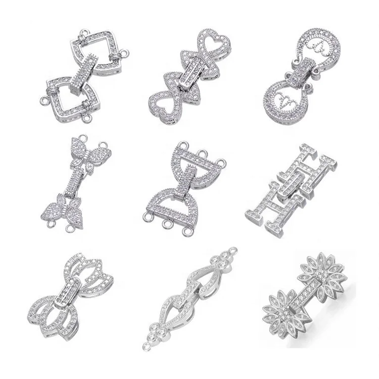 OEM Youchuang butterfly zircon lobster clasps Pearl bracelet and Necklace Button Spring Lock Sterling Silver Jewelry 925 Clasp