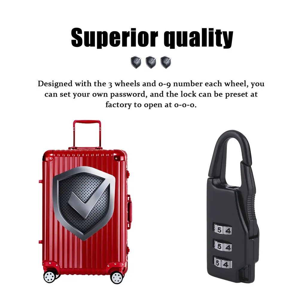 
Security 3 Combination Travel Zinc Alloy Suitcase Luggage Bag Jewelry Boxes Tool Chests Code Lock Zipper Padlock Keyed Padlock 