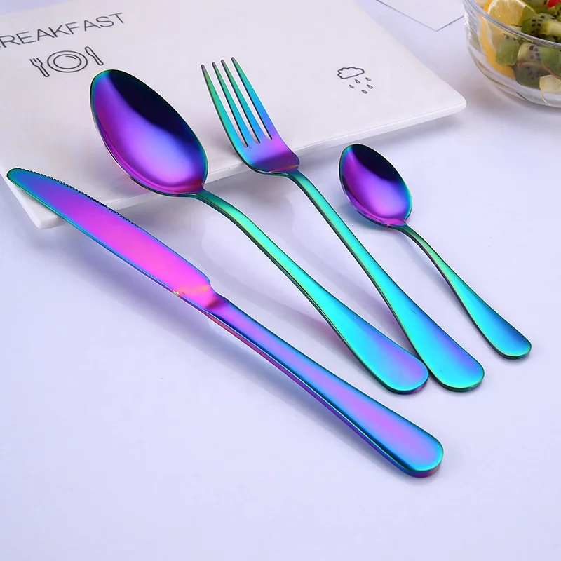 
Colorful stainless steel cutlery set, hotel restaurant 304 stainless steel flatware set 