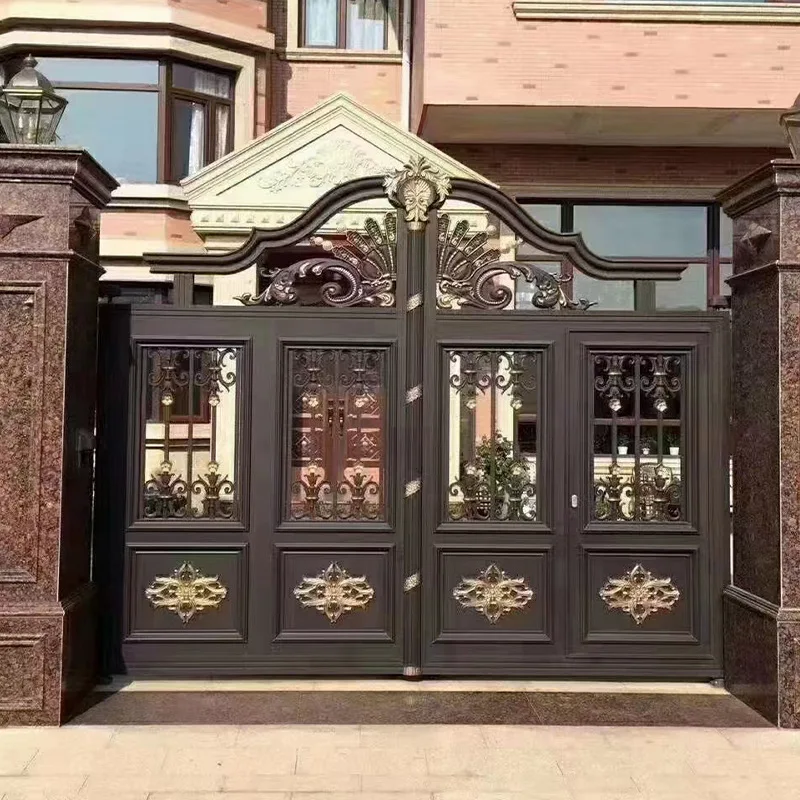Golden paint outdoor decoration fence cast aluminium gates designs courtyard gate