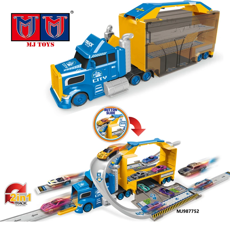 Portable Double-Door Police Container Storage Ejection Alloy Carrier Truck Transport Slot Toy Launchers Die Cast Metal Race Cars