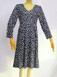 NO MOQ Super Soft Fashion Women Full Long Sleeve Dresses for Winter Custom Polka Dots Autumn Wears V-Neck Dresses with Pockets