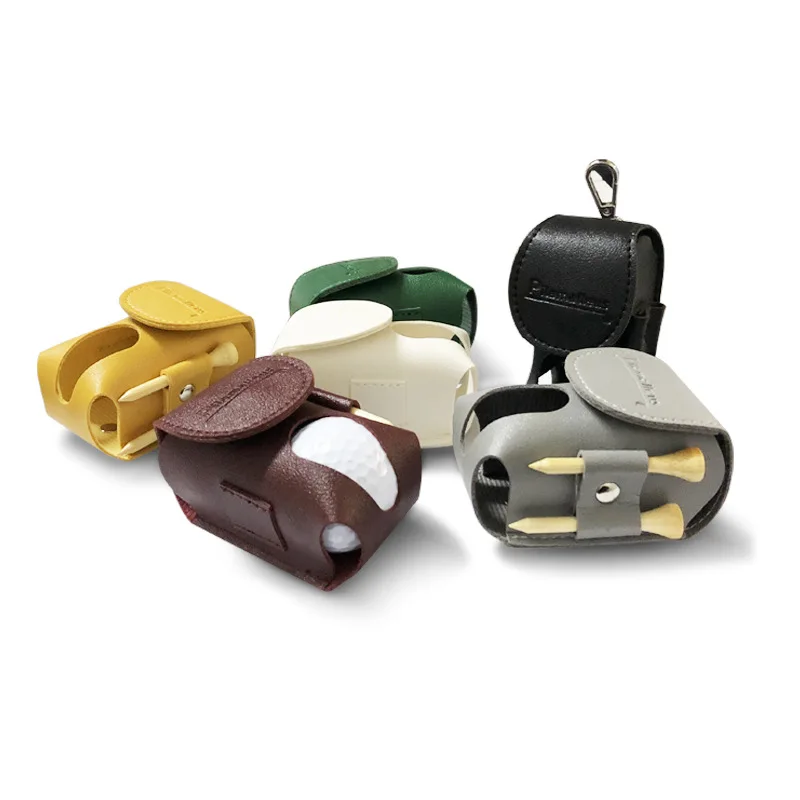 Golf Ball  And Tee Bags Hold Double Balls Pouch Waist Belt Carry Bag Portable Golf Ball Holder Bag PU Leather Gift For Friend