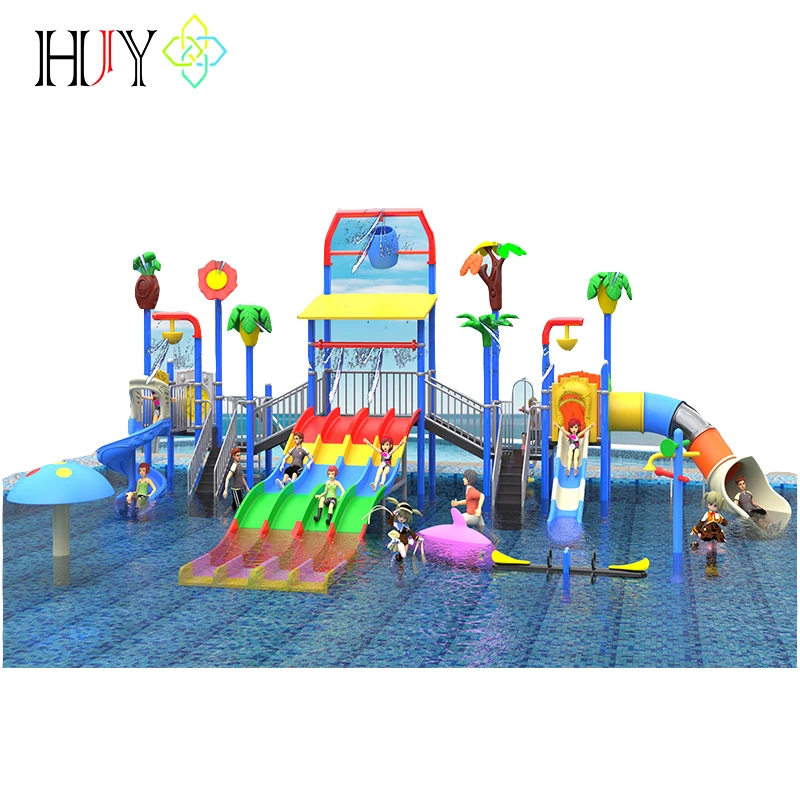 Children plastic kindergarten game set kids outdoor playground swing slide and water slide