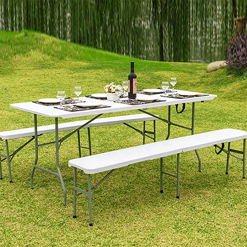 Wholesale 6ft Portable Picnics Chair Fold in Half White Plastic Bench Outdoor Rectangular White Folding Bench