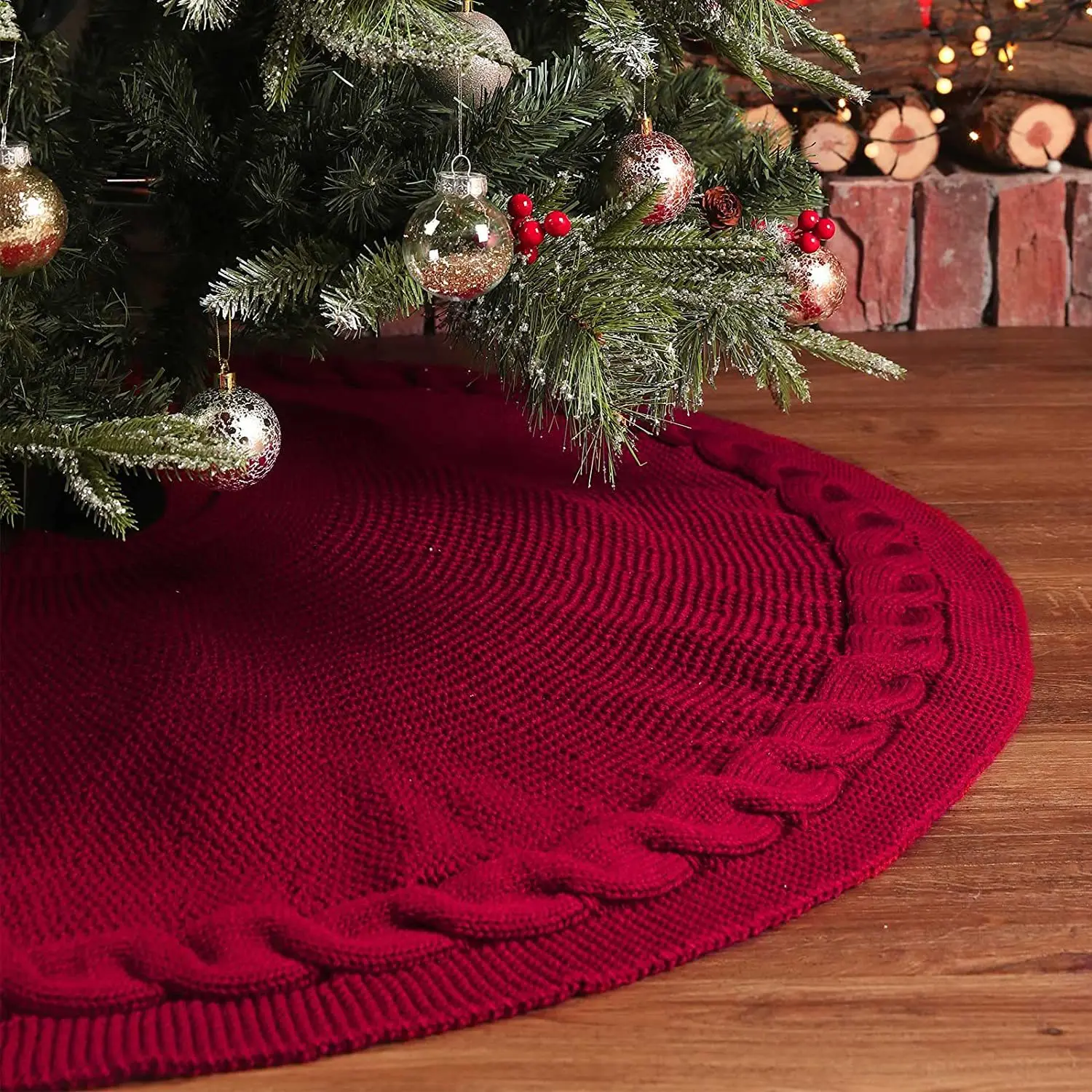 48 inch large Knitted Tree skirts stitch Dress Red Christmas Apron Ornaments western christmas tree skirt