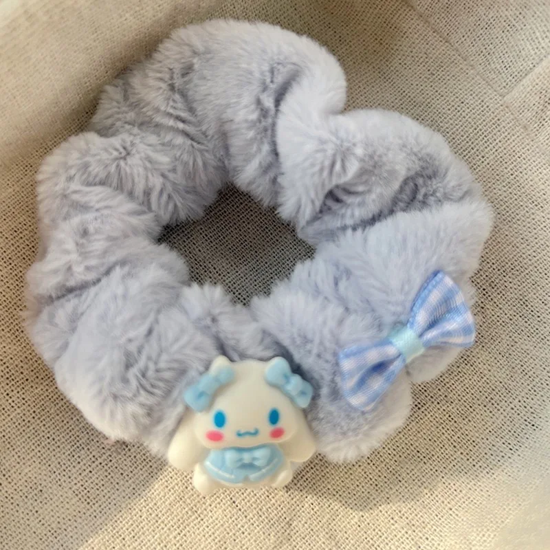 YT Wholesale Sweet Kids Cute Cartoon Elastic Hair Band Blue And White Soft Cute Head Rope Plush Ponytail Girls Cute Scrunchies