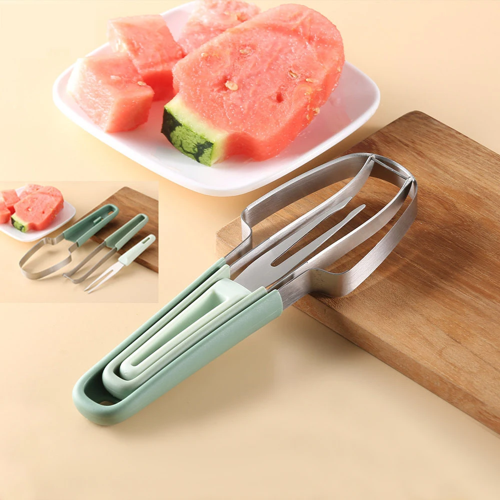 3 pcs Multifunctional manual stainless steel watermelon fork slicer cutter