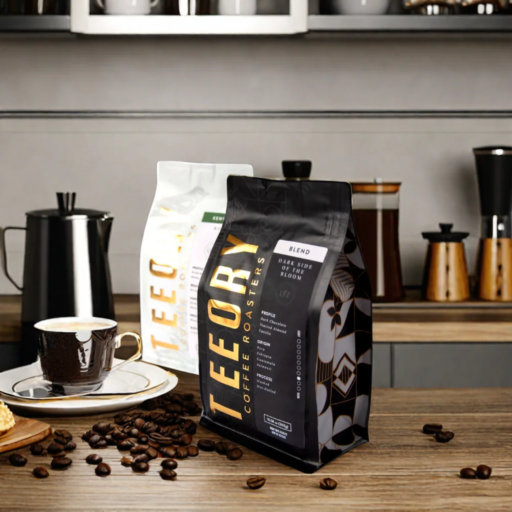 AT PACK Black White Kraft 250g Flat Bottom Coffee Bag With Zipper And Valve Bolsa Para Cafe Coffee Packaging Coffee Bean Package