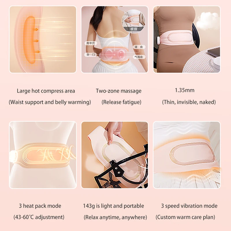 Tech Love Portable Abdominal Lightweight Soft Fabric Waist Massager Electric Heating Massager Pad Warm Palace Belt For Women