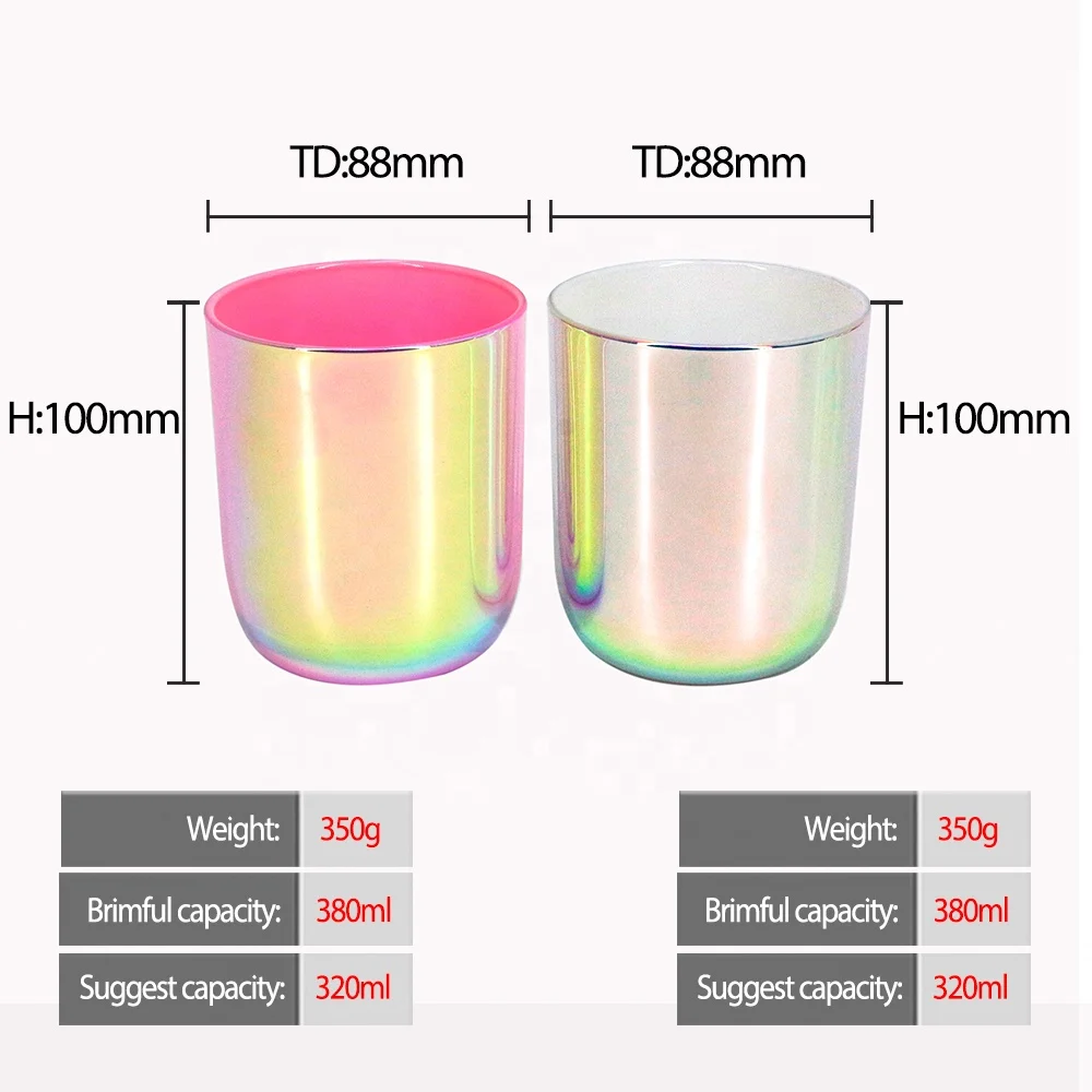 FENGJUN Luxury Iridescent Candle Jar Unique Holographic Glass Candle Holder candles jars with lid