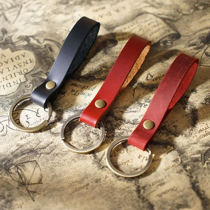 Hot sale Custom Logo Print Vintage Armband Key Chain Keyring Genuine Crazy Horse Leather Strap Keychain