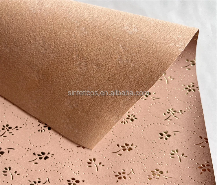 #6A118, PU Synthetic Leather Clover Stamping for Shoes Lining, Nonwoven Backing (PU Sinteticos, Cuero Sinteticos Para Forro)
