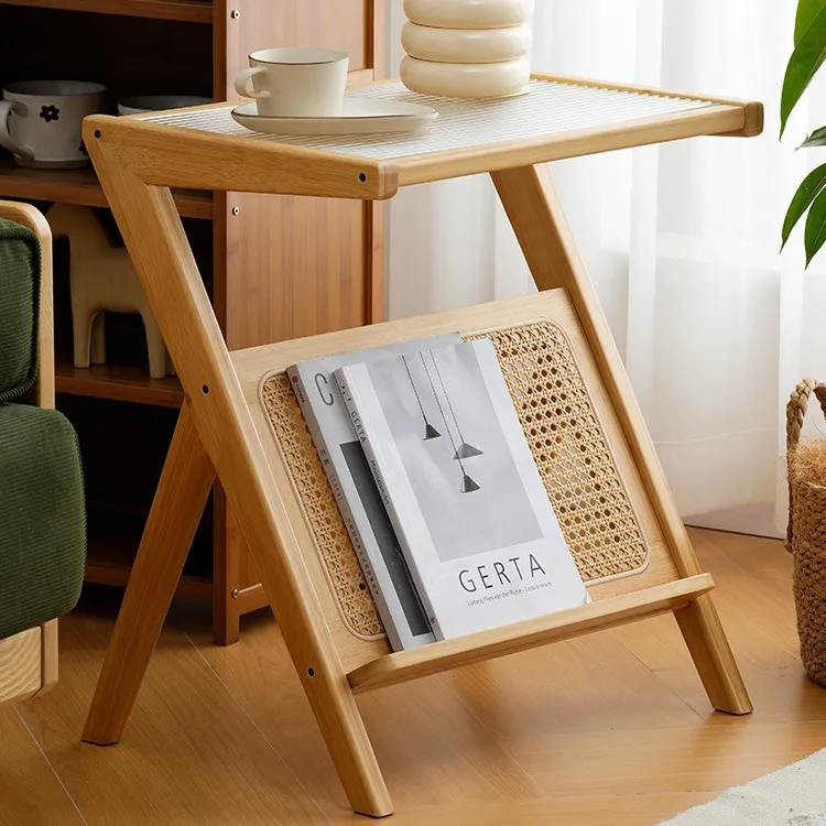 Wholesale Living Room Furniture Foldable Bamboo Side Table Portable Standing Sofa Side Coffee Table