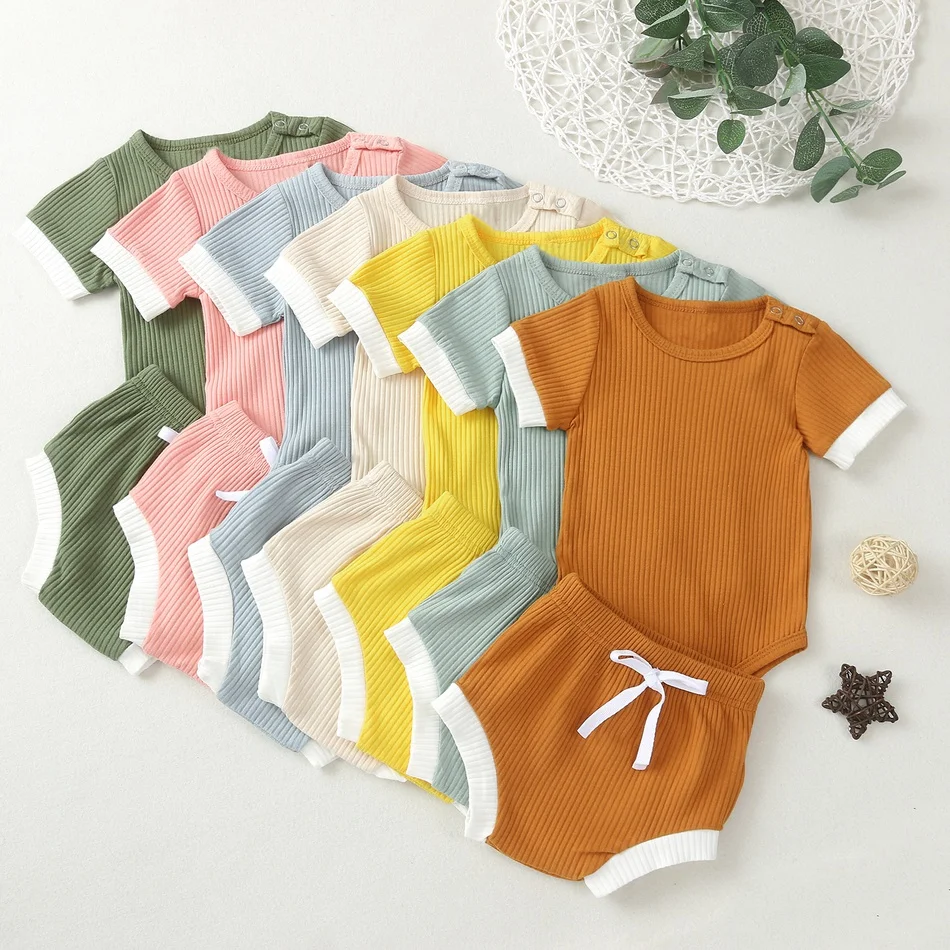 
Clothes Manufacturers Ribbed Baby Clothing Romper Shorts Two Piece Set Baby Clothes 