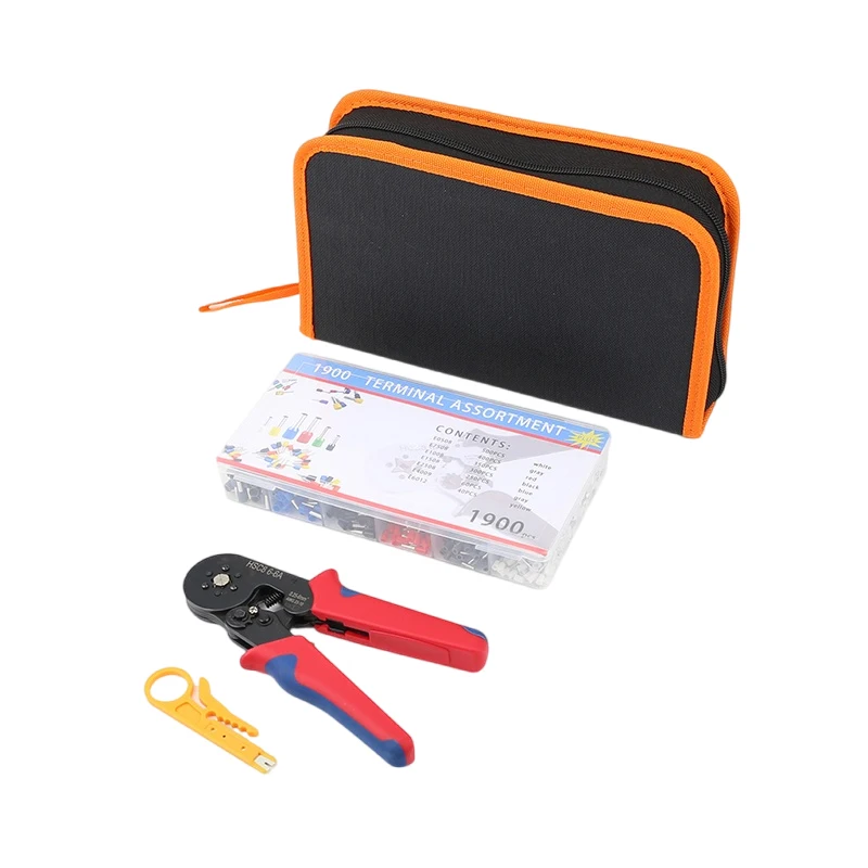1900pcs HSC8 6-4A VE tubular copper crimp Insulated Tool Pliers electric wire cord end connectors Terminals kit Set bag