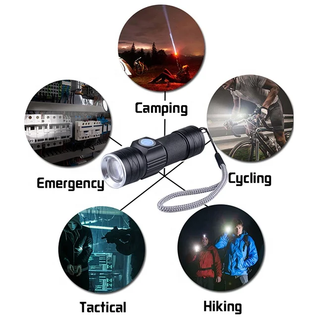 
500mah 16320 Zoom Portable Mini Flash Light USB Magnetic Rechargeable Flashlight 