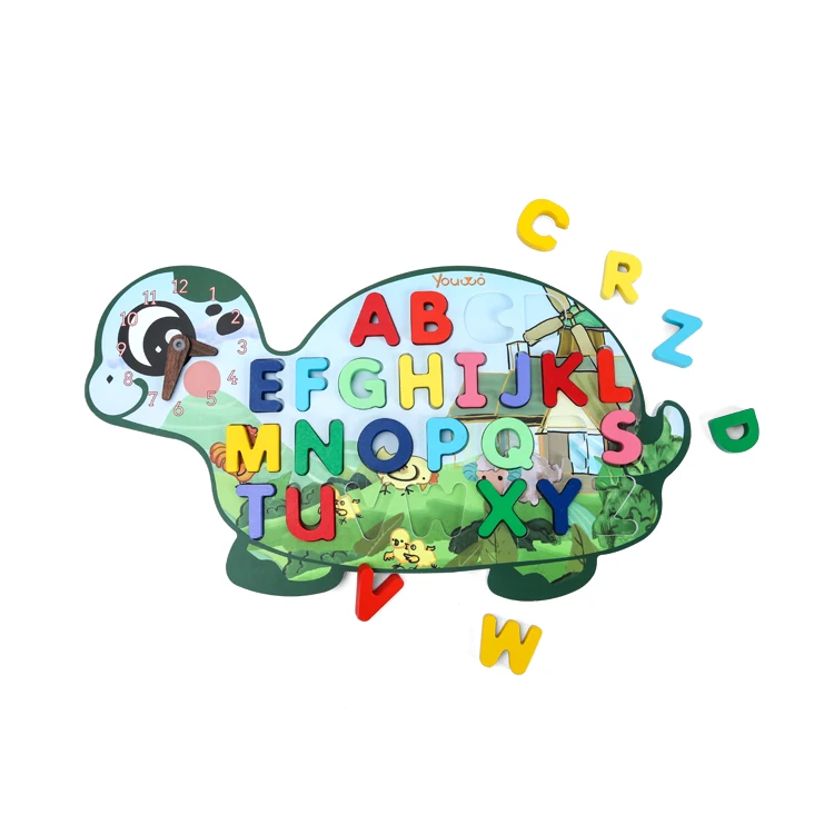 
2021 New Montessori Baby English Learning Turtle Shape Wood Sorting Educational Early Toy 